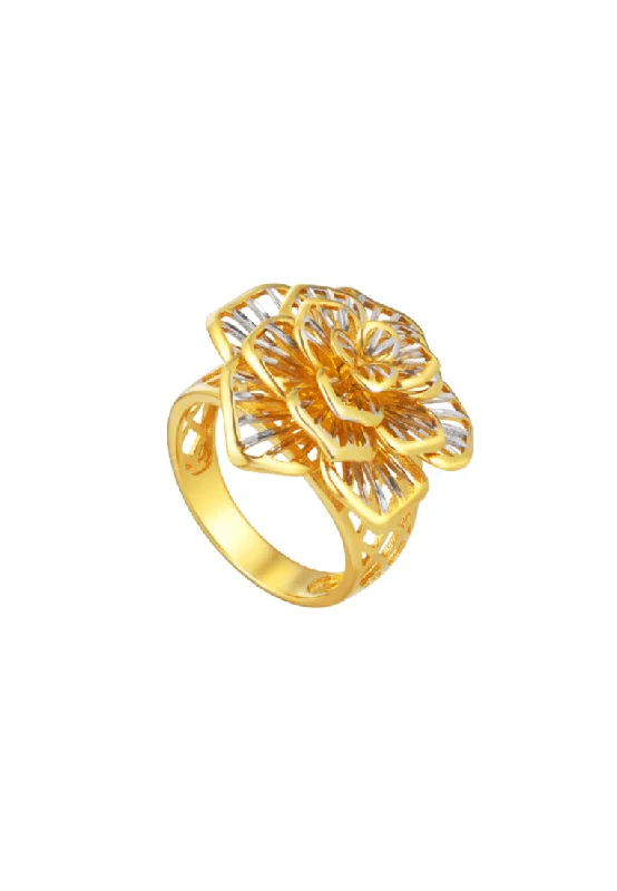 Women’s knot rings-TOMEI Dual-Tone Blooming Flower Ring, Yellow Gold 916