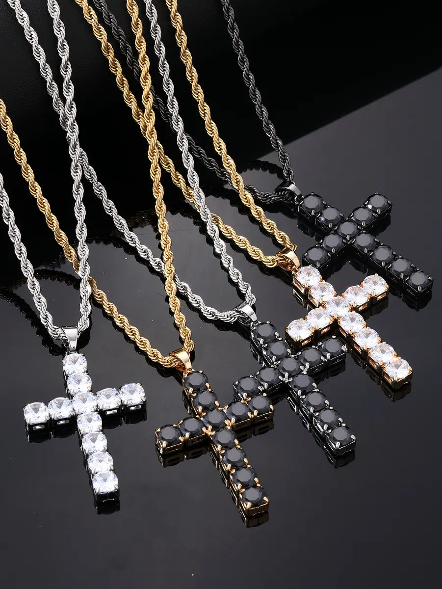 Women’s trendy necklace-Hip-hop Vintage Style Simple Style Cross Stainless Steel Alloy Plating Inlay Zircon Gold Plated Silver Plated Men's Pendant Necklace