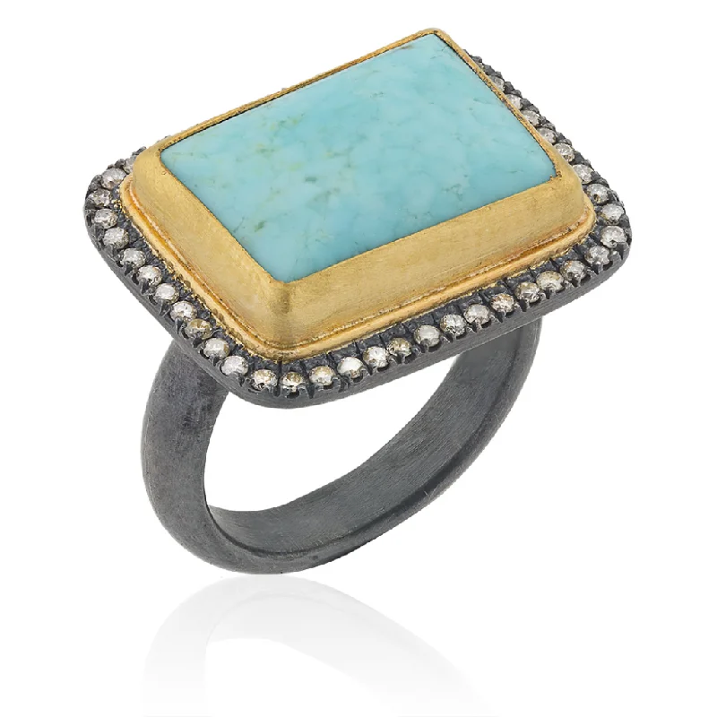 Women’s gold engagement ring-24K Turquoise and Diamond Ring