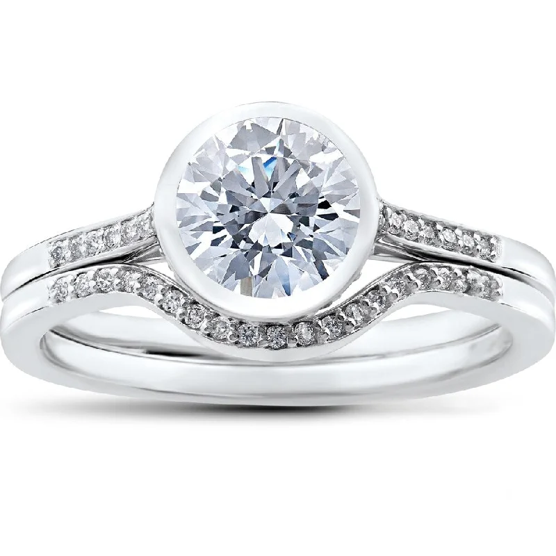 Women’s ethical engagement ring-1 1/5 ct Lab Grown Diamond Engagement Ring Set 14k White Gold