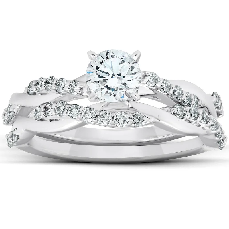 Women’s cushion-cut diamond engagement ring-3/4Ct Diamond Infinity Engagement Ring Set 14k White Gold Maching Wedding Band