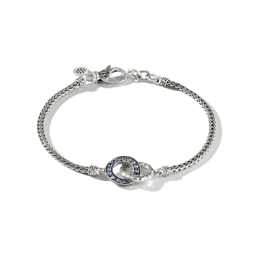 Women’s cute beaded bracelet-John Hardy Classic Chain Sterling Silver Hammered Double Circle Bracelet with Blue Sapphire