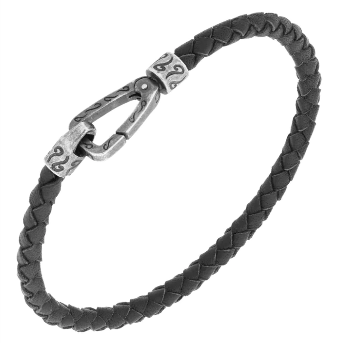 Women’s bracelet with charms-Marco Dal Maso Lash Wrap Recycled Oxidized Sterling Silver and Woven Black Leather Bracelet