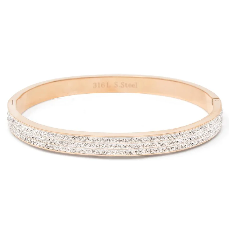 Women’s bangle bracelet-Stainless Steel Crystal Pave Band Bracelet Rose Gold Plated