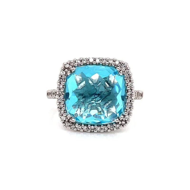 Women’s sapphire engagement ring-7.49 TOTAL CARAT BLUE TOPAZ AND DIAMOND LADIES RING