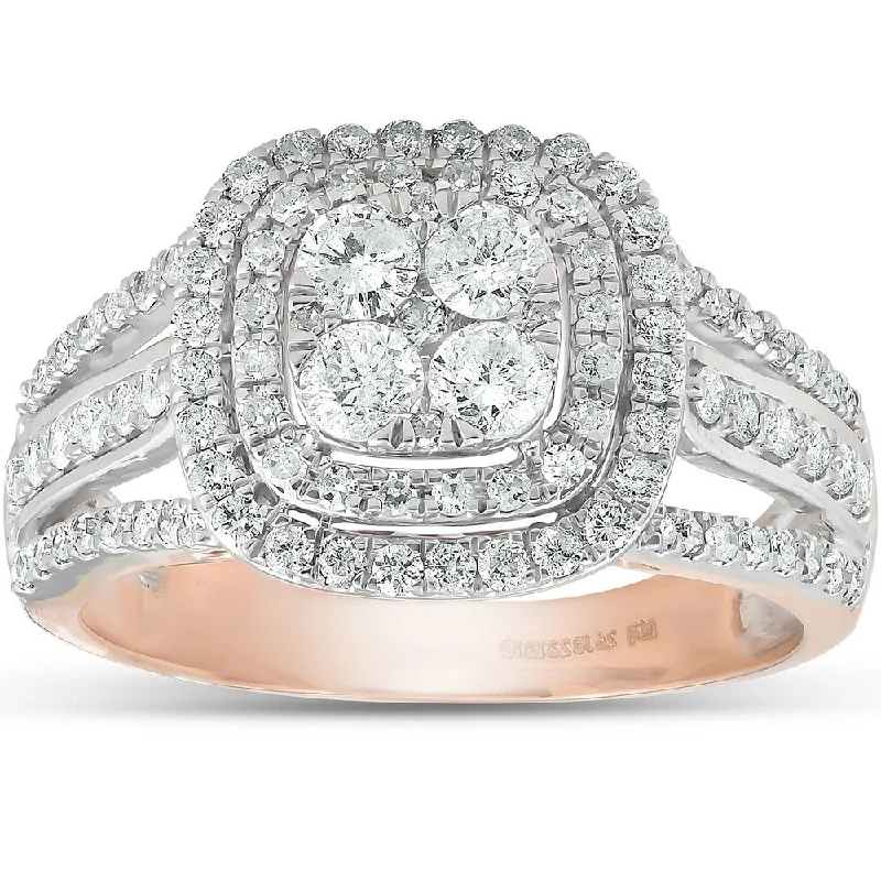 Women’s princess cut diamond engagement ring-Pompeii3 10k Rose Gold 1 /10 Ct TDW Cushion Halo Diamond Engagement Multi Row Ring