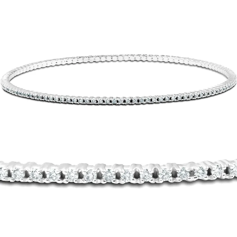 Women’s elegant bangle-1 1/2ct 14K White Gold Bangle Diamond Bracelet Womens Solid Genuine Thin