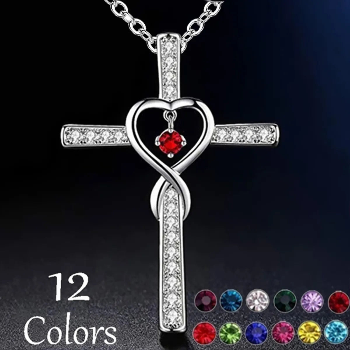 Women’s colored gemstone necklace-Retro Cross Heart Shape Alloy Inlay Rhinestones Women's Pendant Necklace 1 Piece