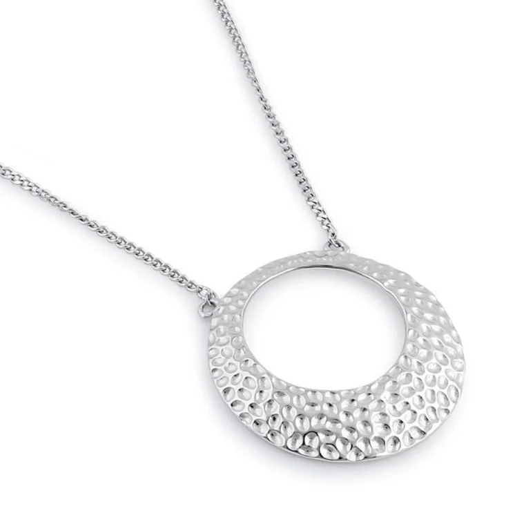 Women’s exclusive pendant necklace-Sterling Silver Round Hammered Necklace