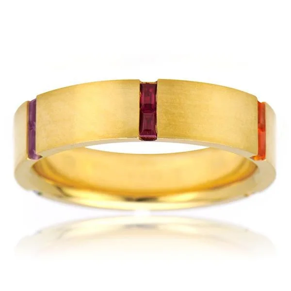 Women’s ruby engagement ring-"DBAND01600" Multicolor Sapphire Wedding Band In 18k Yellow Gold