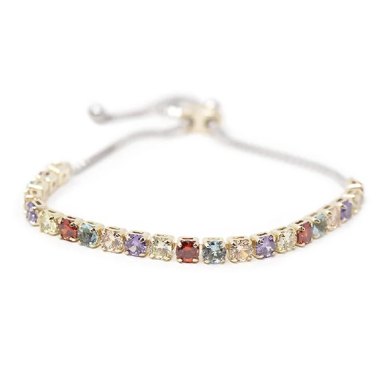 Women’s handmade bracelet-Multicolor Square CZ Slider Bracelet Two Tone