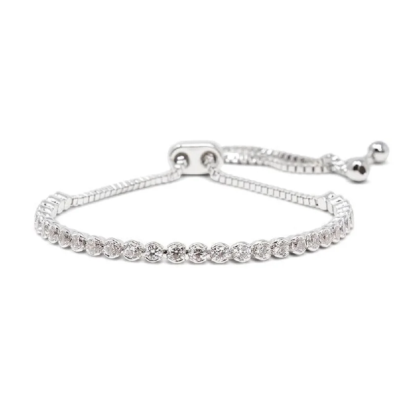 Women’s modern bracelet-Round CZ Slide Tennis Bracelet Rhodium Plated