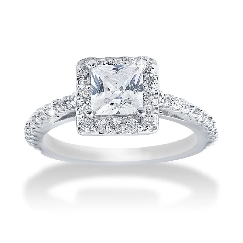 Women’s fancy cut engagement ring-14k White Gold 1.1ct TDW Princess Diamond Halo Engagement Ring