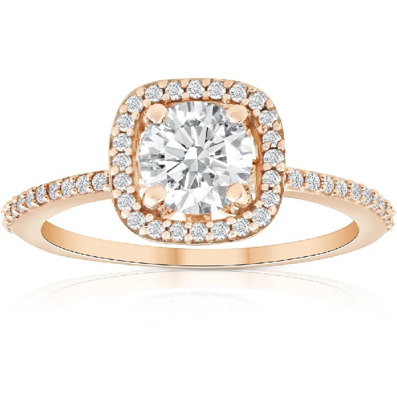 Women’s diamond engagement ring-1 1/4 Ct Moissanite & Diamond Cushion Halo Engagement Ring 10k Rose Gold