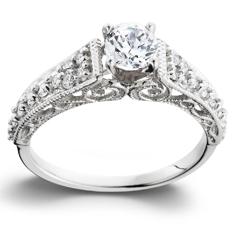 Women’s diamond engagement ring with side stones-14k White Gold 3/5TDW Vintage Diamond Engagement Ring