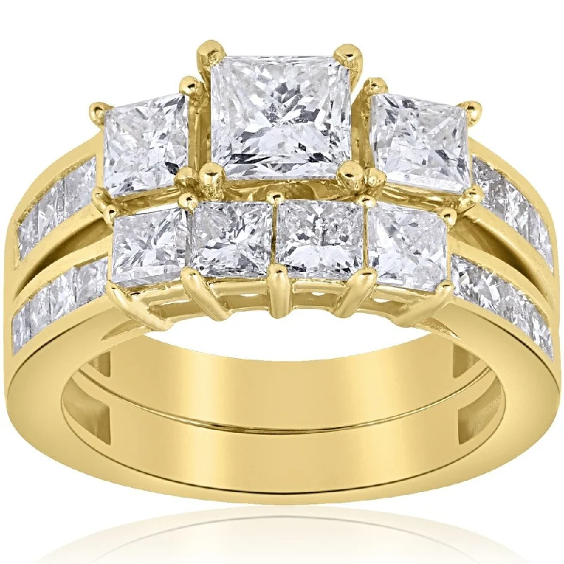 Women’s modern diamond engagement ring-Pompeii3 14k Yellow Gold 3 1/2 ct TDW Princess Cut Clarity Enhanced Diamond Engagement Matching Wedding Ring Set - White