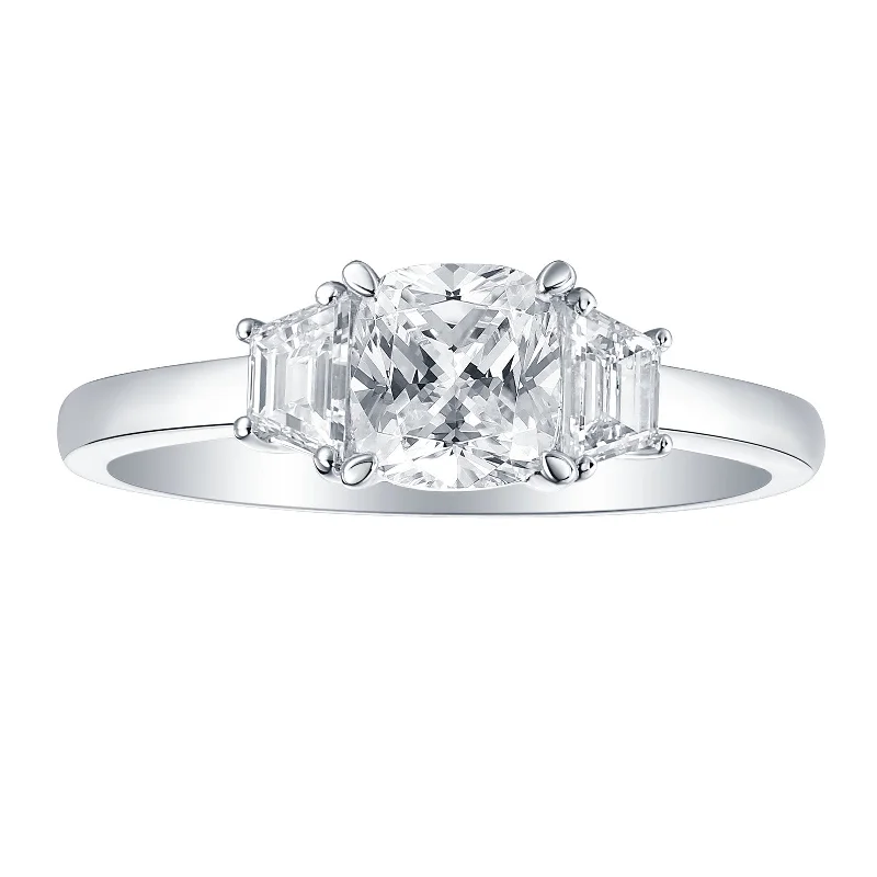 Women’s modern engagement ring-Smiling Rocks Lab Grown Diamond Fancy Classic Cushion Three Stone Engagement Ring (2.65 ctw) - SRR-02071WHT