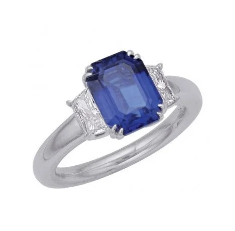 Women’s affordable solitaire diamond engagement ring-Sapphire and Diamond Ring