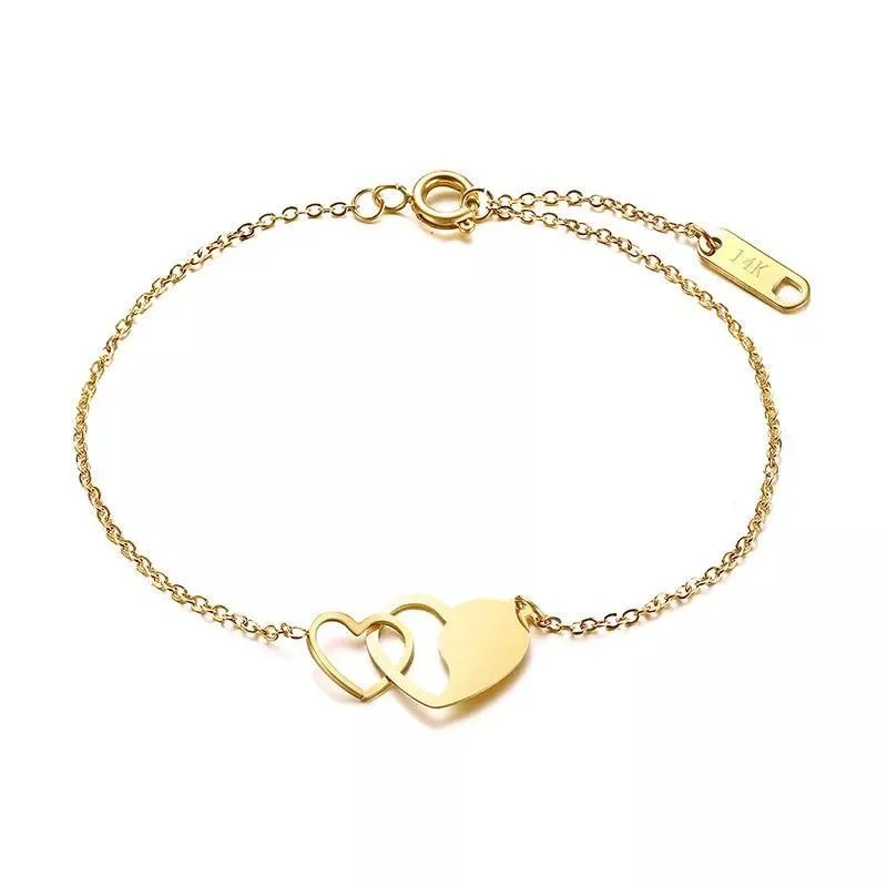 Women’s sterling silver bracelet-Stainless Steel Bracelet with Interlock Hearts Gold Plated