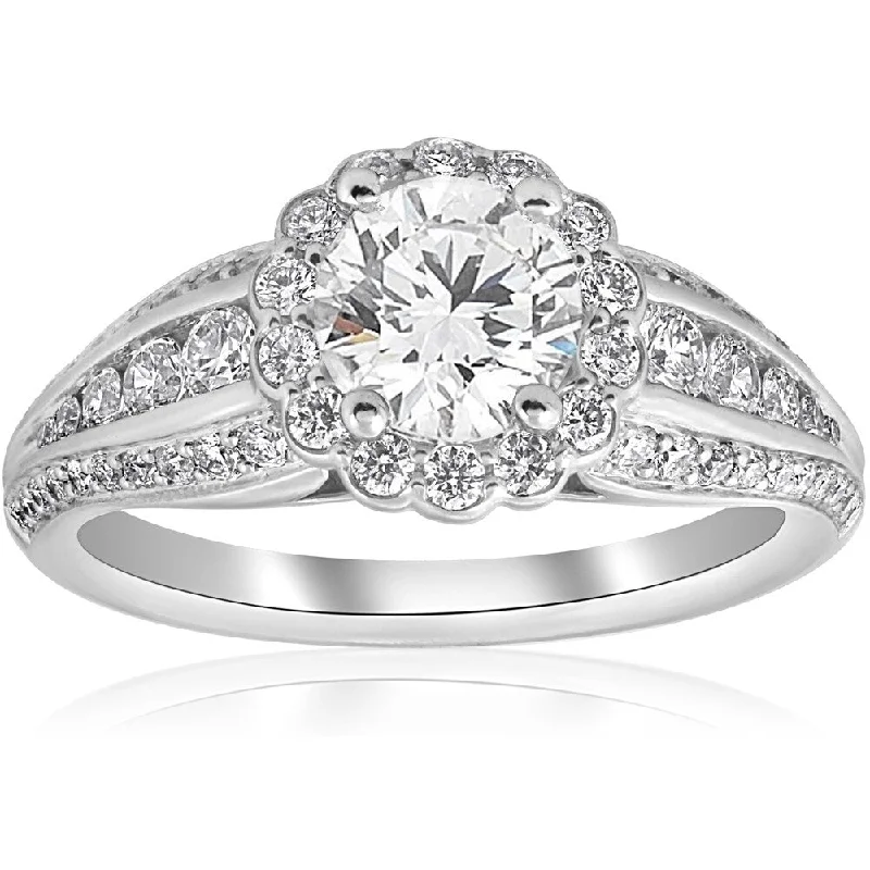 Women’s vintage halo engagement ring-Pompeii3 14k White Gold 1.62 ct TDW Halo Engagement Ring