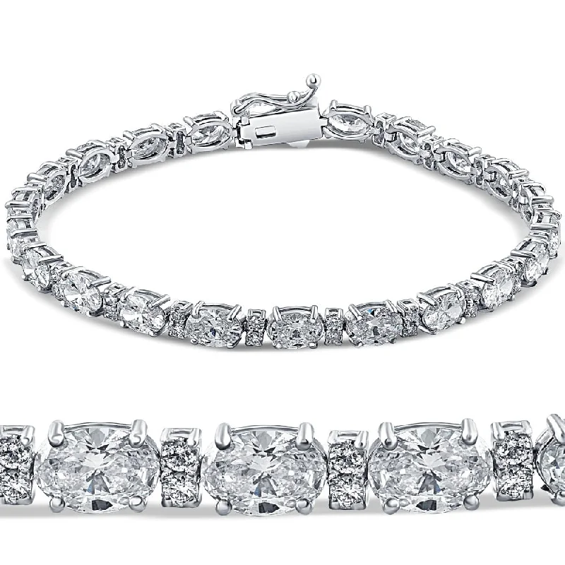 Women’s cuff bracelet-8CT Oval Lab Grown Diamond Tennis Bracelet 14K White Gold 7"