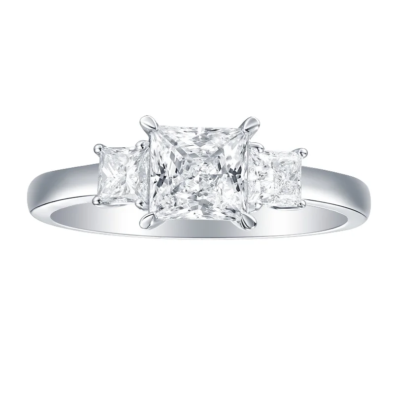 Women’s ethical engagement ring-Smiling Rocks Lab Grown Diamond Fancy Classic Princess Three Stone Engagement Ring (1.45 ctw) - SRR-01614WHT