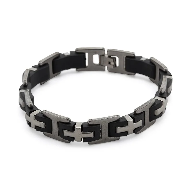 Women’s bold statement bracelet-Stainless Steel Cross with Black Bracelet