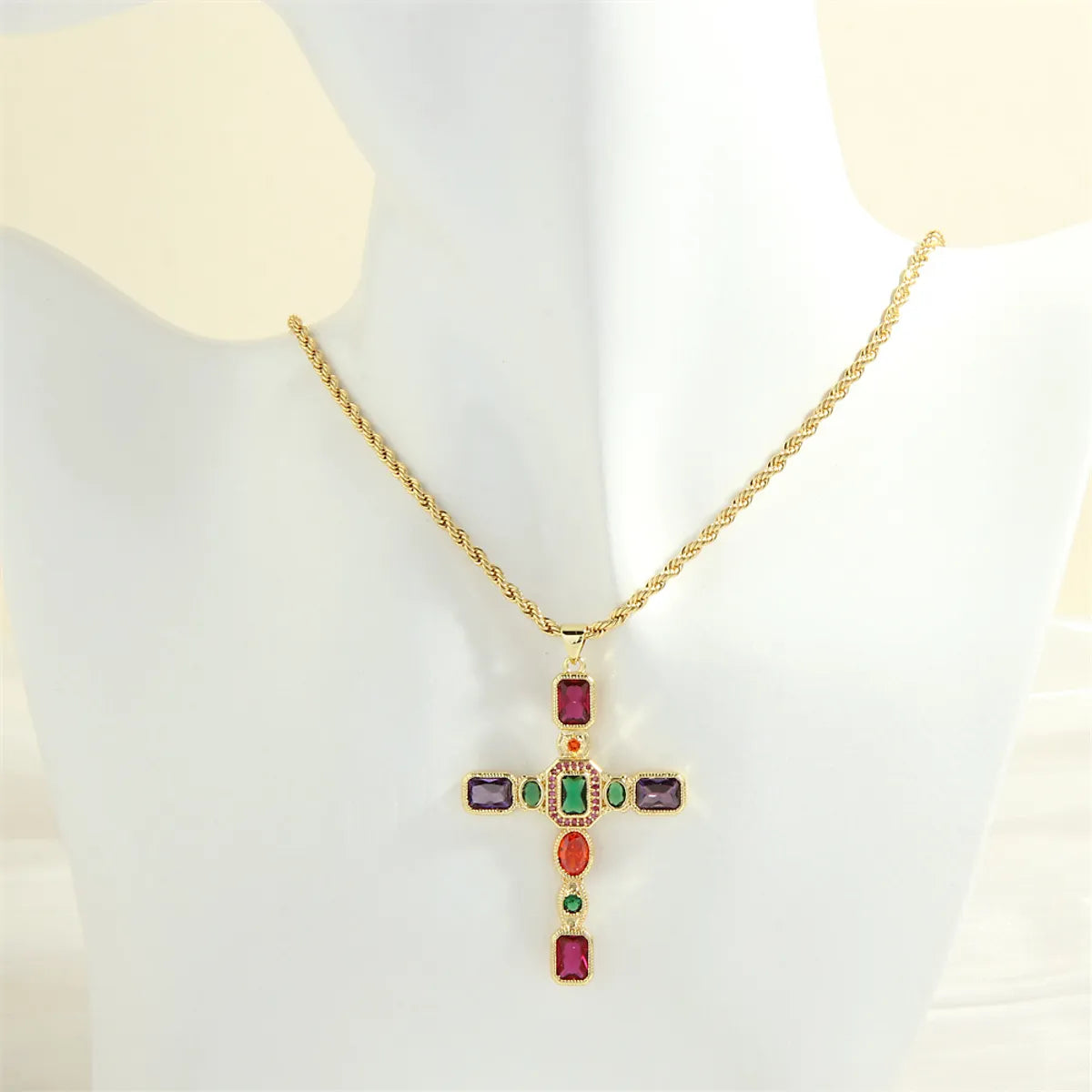 Women’s geometric necklace-Hip-hop Simple Style Cross Copper 18k Gold Plated Zircon Pendant Necklace In Bulk