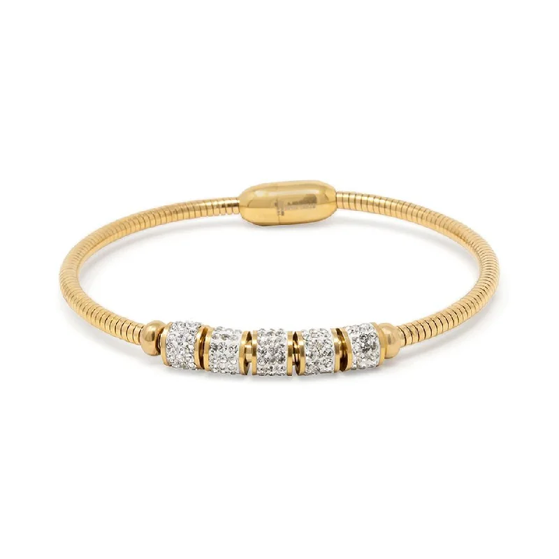 Women’s luxury silver bracelet-Stainless Steel Cocoon Chain Bracelet Pave Magnetic Gold Plated