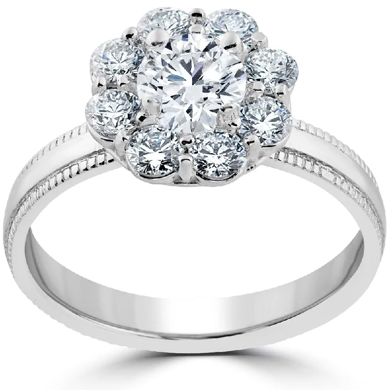 Women’s custom-designed engagement ring-14k White Gold 1 1/3 ct Halo Eco Friendly Lab Grown Diamond Engagement Ring