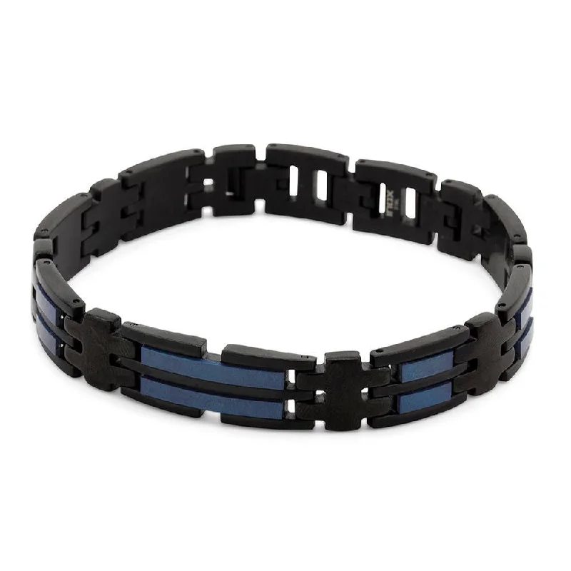 Women’s unique handmade bracelet-Stainless Steel All Matte Black with Blue Bracelet