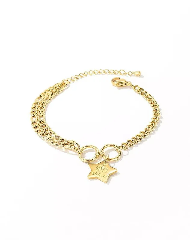 Women’s butterfly charm bracelet-Stainless Steel Bracelet Love Star Gold Plated