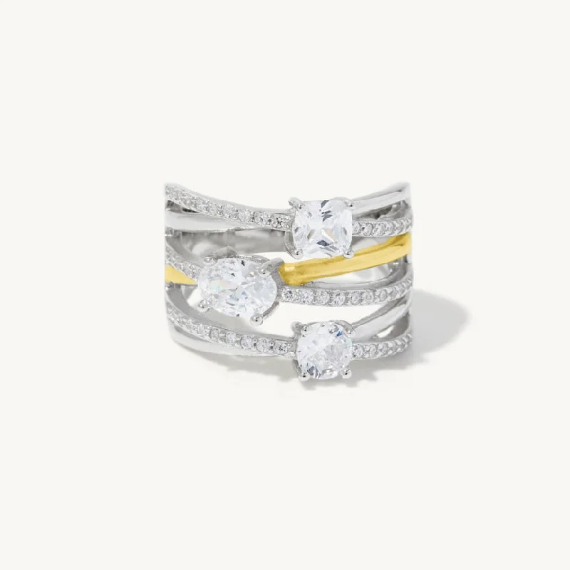 Women’s pearl rings-Silvana Multi Stone Crossover Ring