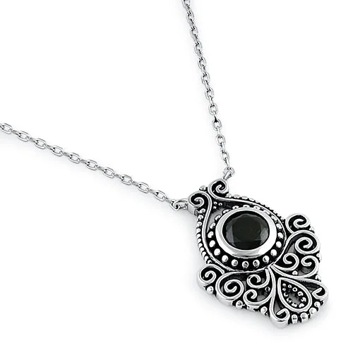 Women’s anniversary necklace-Sterling Silver Vintage Black CZ Necklace