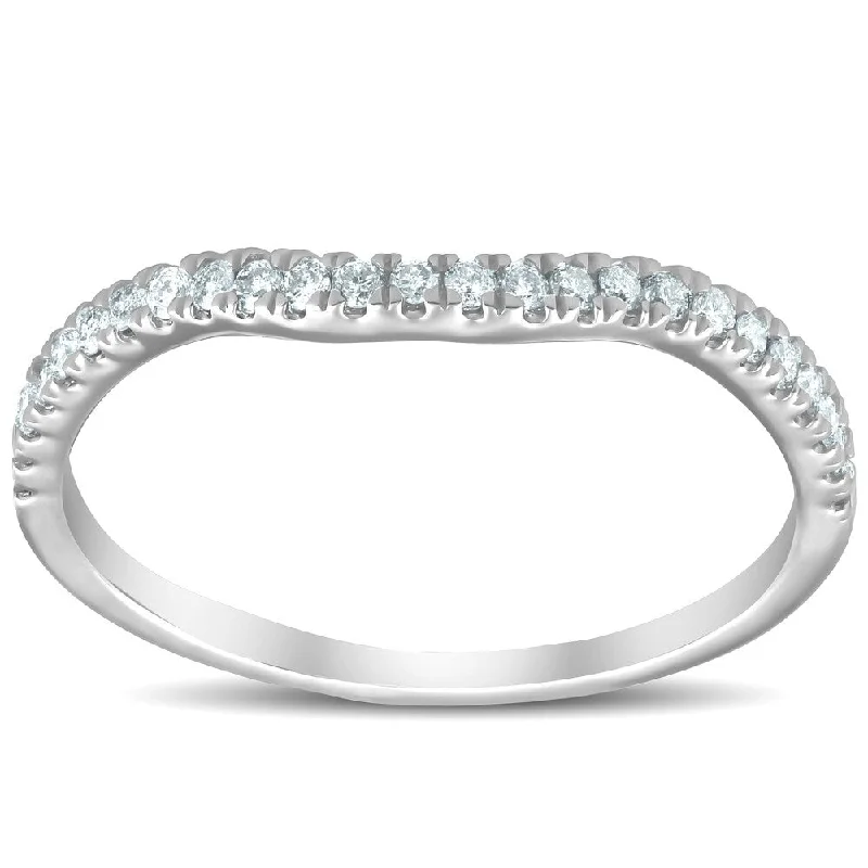 Women’s eco-friendly engagement ring-Pompeii3 10k White Gold 1/4 Ct TDW Diamond Contour Curved Engagement Wedding Guard Ring