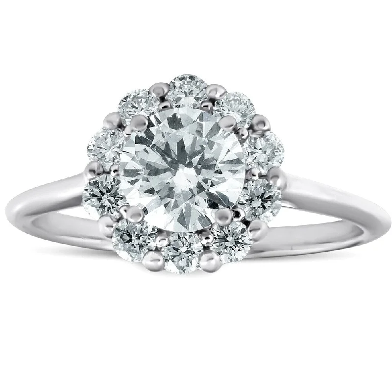 Women’s romantic engagement ring-14k White Gold 1 1/2 Ct TDW Round Cut Halo Diamond Engagement Ring Eco Friendly Lab Grown