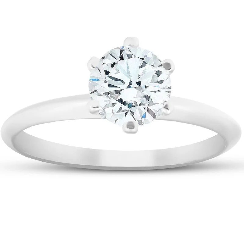 Women’s luxury engagement ring-1 Carat Round Solitaire Enhanced Diamond Engagement Ring 14K White Gold