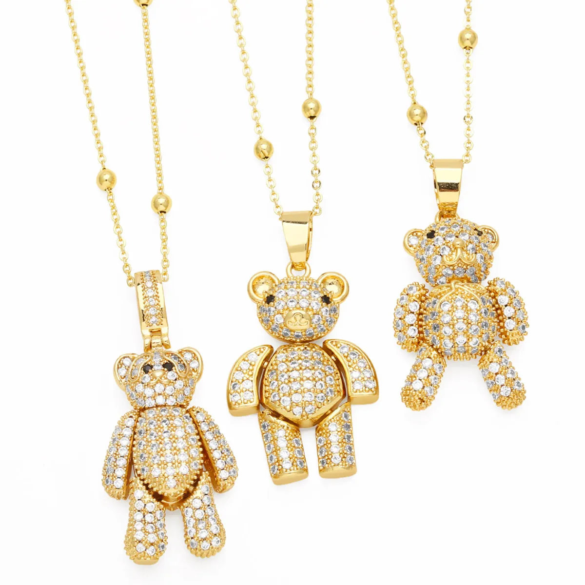 Women’s radiant gemstone necklace-Cute Little Bear Stainless Steel Copper Plating Inlay Zircon 18k Gold Plated Pendant Necklace