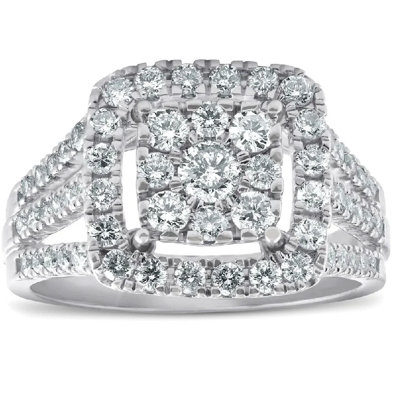 Women’s timeless solitaire engagement ring-Pompeii3 10k White Gold 1 3/8 Ct TDW Cushion Halo Diamond Engagement Ring