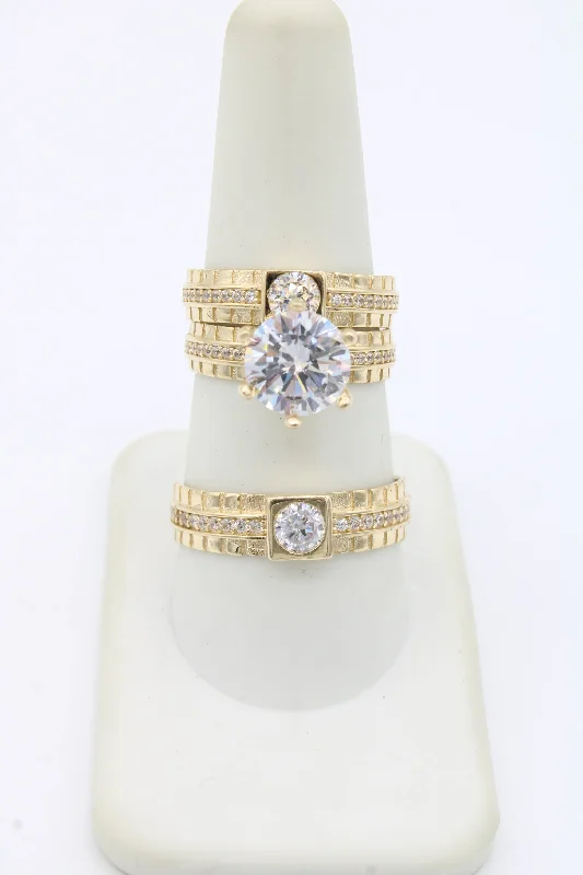 Women’s eco-friendly engagement ring-*NEW* 14k Wedding Trio CZ Set JTJ™