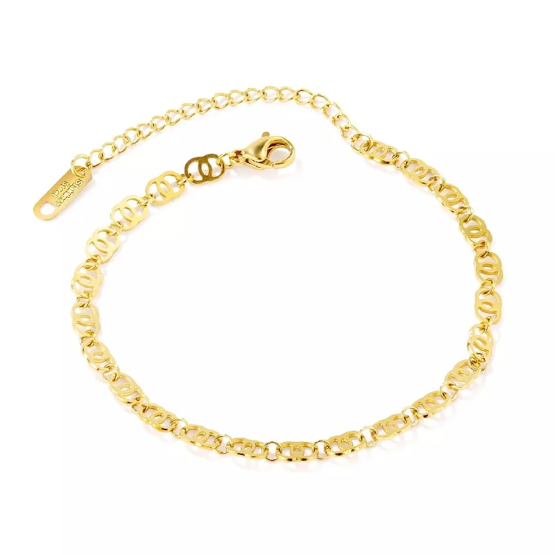 Women’s pearl and crystal bracelet-Stainless Steel Interlocking Loops Bracelet Gold Plated