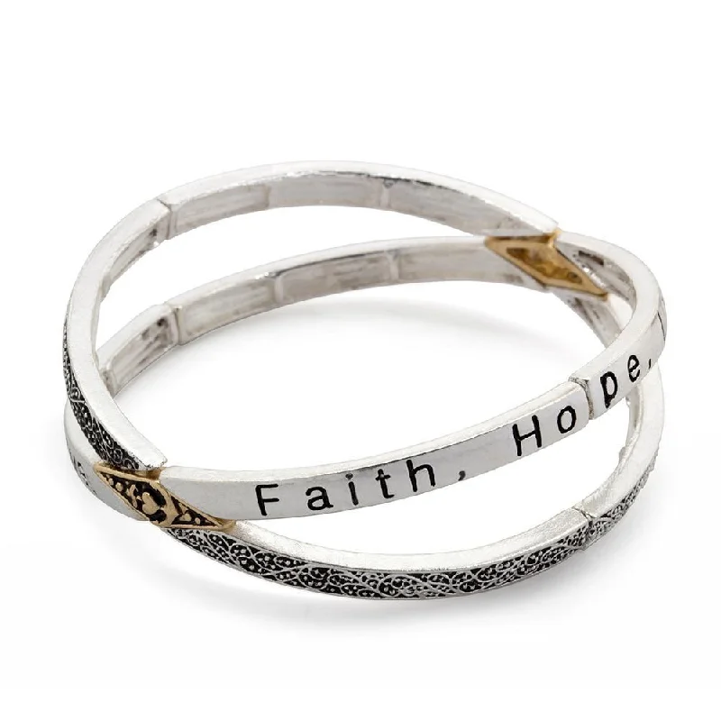 Women’s high-end bracelet-Inspirational Stretch Bracelet FaithHopeLove Two Tone