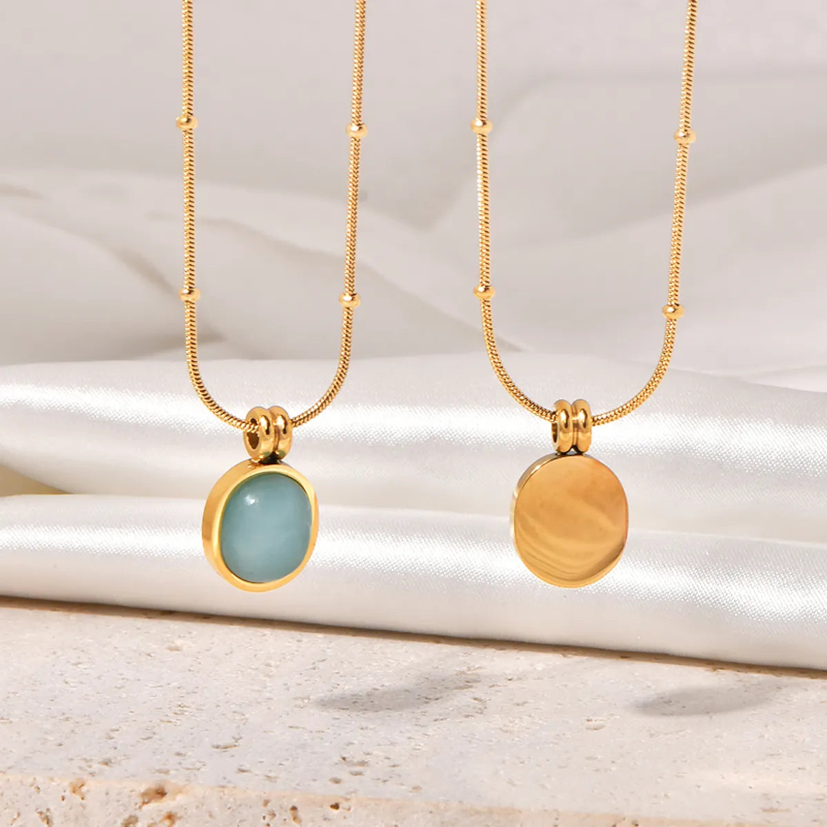 Women’s delicate gold necklace-Titanium Steel Simple Style Gem Oval Inlay Artificial Gemstones Pendant Necklace