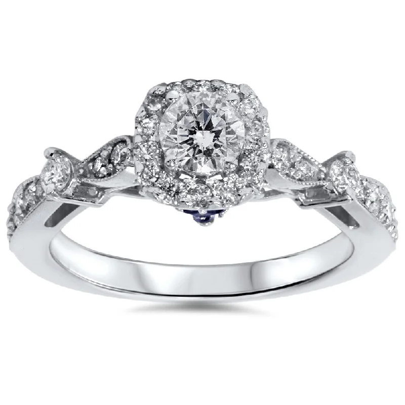 Women’s designer engagement ring-14k White Gold 1ct TDW Cushion-cut Halo Diamond Engagement Ring with Sapphire Accent