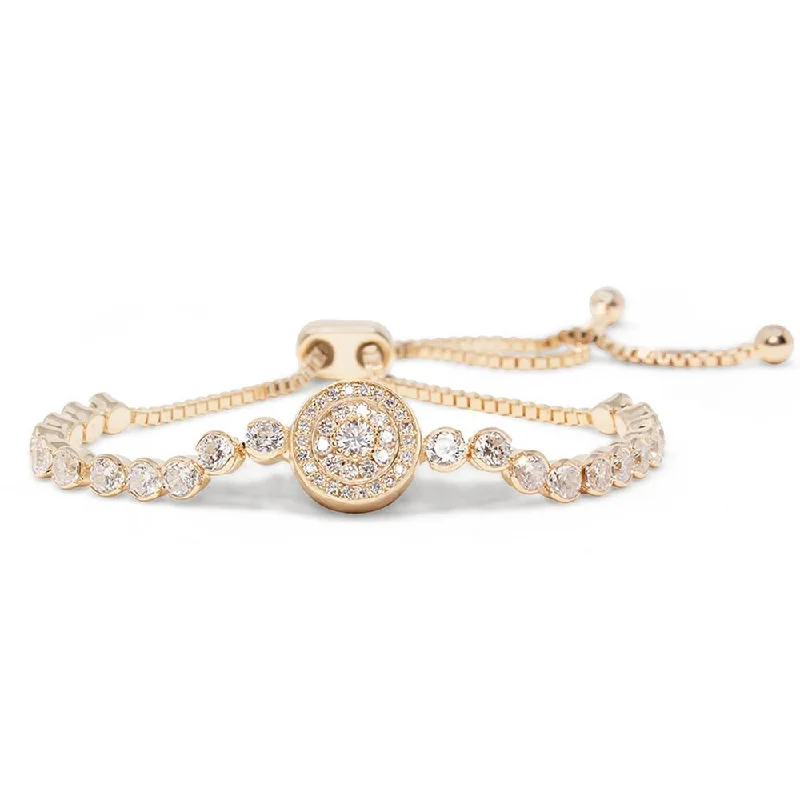 Women’s geometric bracelet-Rose Gold Plated Slide Tennis Bracelet Round Pave CZ Station