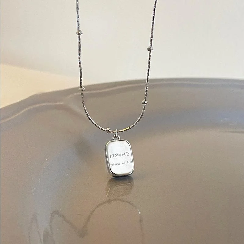 61# Necklace-Silver (Titanium Steel Square Plate)