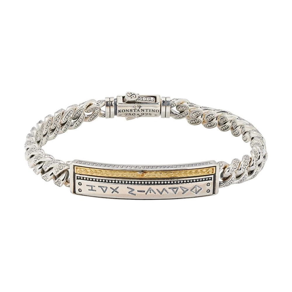 Women’s moonstone bracelet-Konstantino Mens Laconia Silver and 18K Gold Link Bar Bracelet