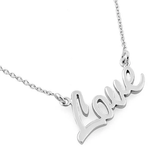 Women’s gold necklace-Sterling Silver Love Necklace