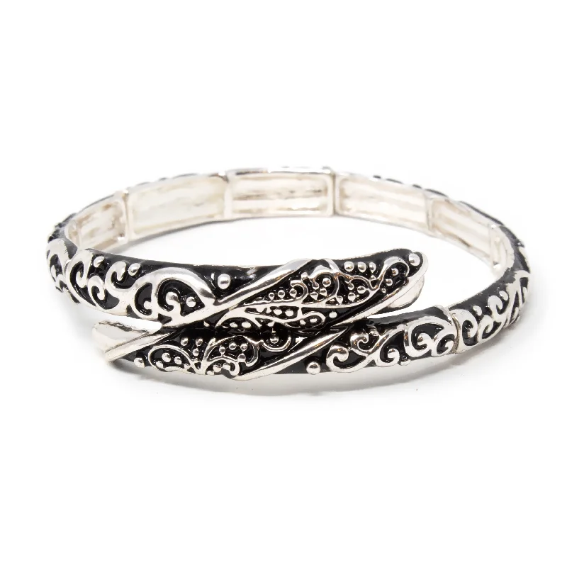 Women’s adjustable bracelet-Antique Silver Stretch Curl Bracelet Filigree