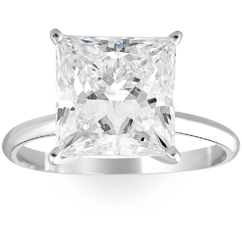 Women’s sapphire engagement ring-I/VS 5Ct Princess Cut Solitaire Diamond 14k White Gold Engagement Ring Lab Grown